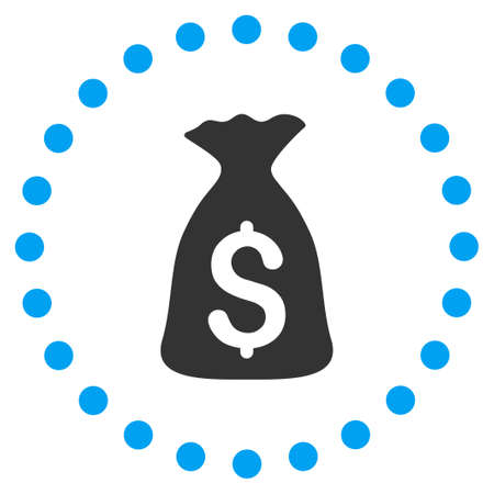 Money Bag glyph icon. Style is bicolor flat circled symbol, blue and gray colors, rounded angles, white background.の写真素材