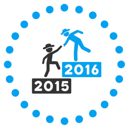 2016 Business Training vector icon. Style is bicolor flat symbol surrounded by dotted circle, blue and gray colors, white background.のイラスト素材