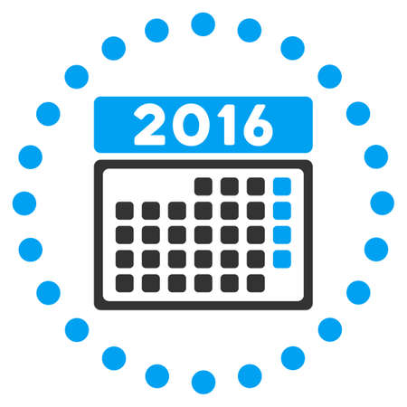 2016 Month Organizer vector icon. Style is bicolor flat symbol surrounded by dotted circle, blue and gray colors, white background.のイラスト素材