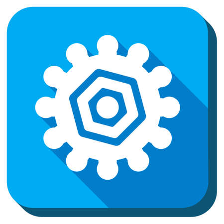 Gear vector icon. Style is rounded square light blue button with long shadows. Symbol color is white.のイラスト素材