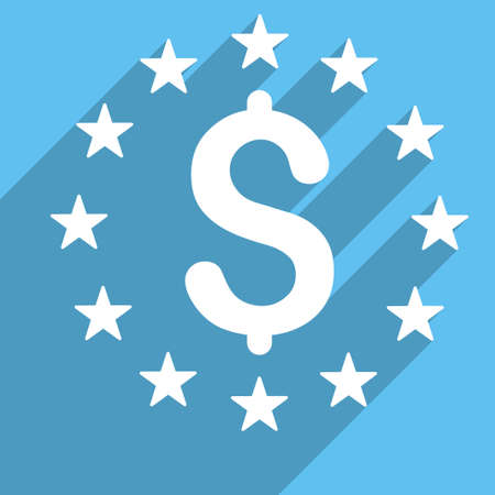 Dollar Stars vector icon. Style is a flat white symbol with long shadow on a light blue square.のイラスト素材