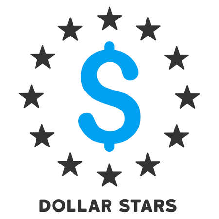 Dollar Stars vector icon with caption. Symbol style is a bicolor flat symbol with rounded angles, blue and gray colors, white background.のイラスト素材