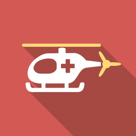 Emergency Helicopter long shadow icon. Style is a light flat symbol on a red square button.のイラスト素材