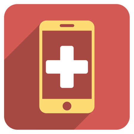 Online Help long shadow vector icon. Style is a light flat symbol on a red rounded square button.のイラスト素材