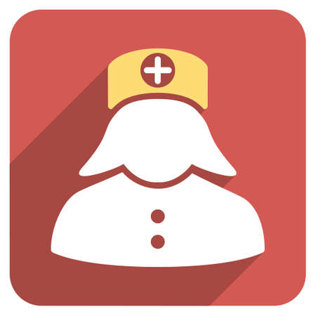 Nurse long shadow icon. Style is a light flat symbol on a red rounded square button.の写真素材