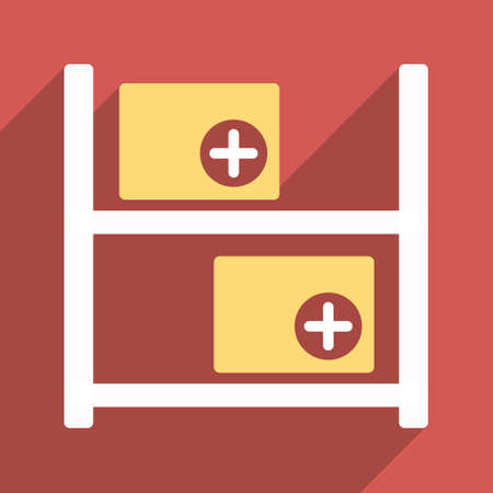 Medical Warehouse long shadow icon. Style is a light flat symbol on a red square button.の写真素材