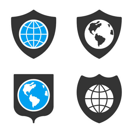 Earth Shield vector icons. Style is flat bicolored symbols painted with blue and gray colors on a white background, angles are rounded.のイラスト素材