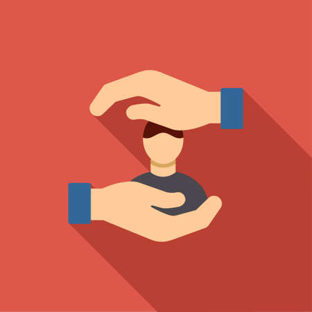 Life Insurance long shadow raster icon. Style is a flat symbol with rounded angles on a colored square button.の写真素材