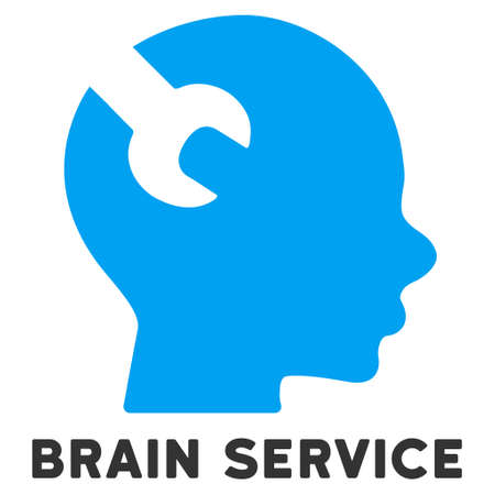 Brain Service vector icon with caption. Style is a flat symbol with rounded angles, light blue and gray colors.のイラスト素材