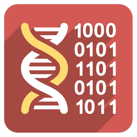 Genetical Code long shadow vector icon. Style is a light flat symbol on a red rounded square button.