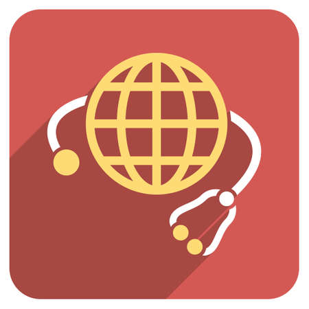 Global Medicine long shadow vector icon. Style is a light flat symbol on a red rounded square button.のイラスト素材