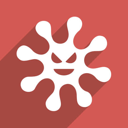 Evil Bacteria long shadow vector icon. Style is a flat light symbol with rounded angles on a red square background.のイラスト素材