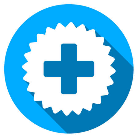 Health Care Stamp long shadow icon. Style is a light flat symbol with rounded angles on a blue round button.のイラスト素材