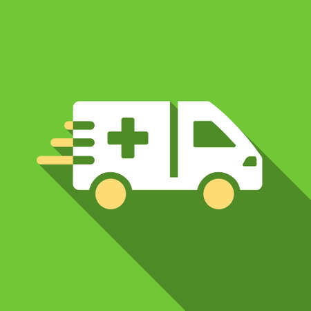 Emergency Car long shadow vector icon. Style is a flat symbol with rounded angles on a green square button.のイラスト素材