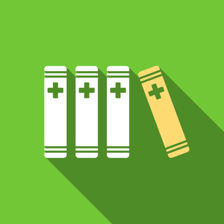 Medical Books long shadow vector icon. Style is a flat symbol with rounded angles on a green square button.のイラスト素材