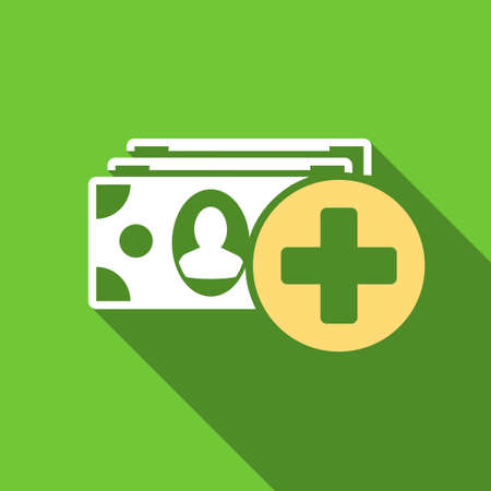 Medical Expences long shadow vector icon. Style is a flat symbol with rounded angles on a green square button.のイラスト素材