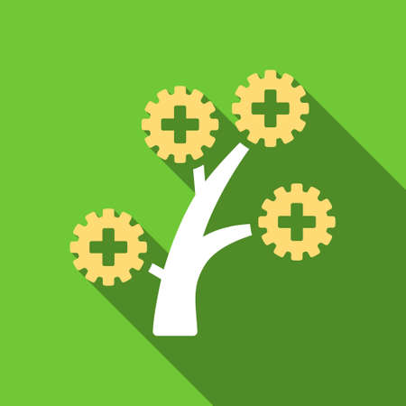 Medical Technology Tree long shadow vector icon. Style is a flat symbol with rounded angles on a green square button.のイラスト素材