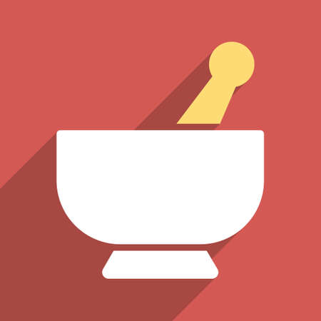 Mortar long shadow vector icon. Style is a flat light symbol with rounded angles on a red square background.のイラスト素材