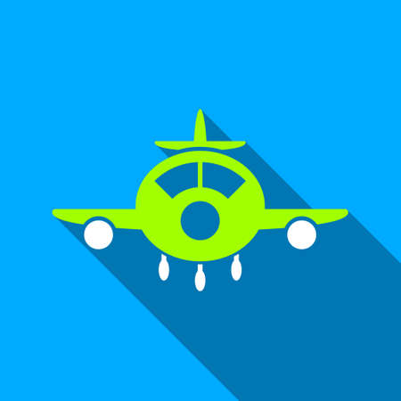Aircraft long shadow vector icon. Style is a flat light symbol with rounded angles on a blue square background.のイラスト素材