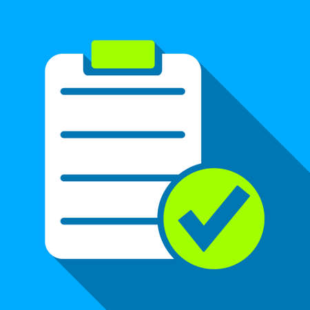 Apply Form long shadow vector icon. Style is a flat light symbol with rounded angles on a blue square background.のイラスト素材