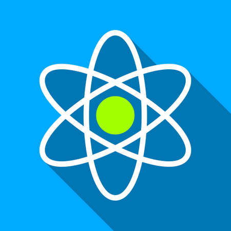 Atom long shadow vector icon. Style is a flat light symbol with rounded angles on a blue square background.のイラスト素材