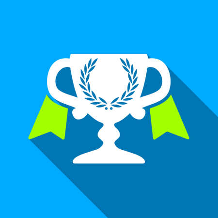 Award Cup long shadow vector icon. Style is a flat light symbol with rounded angles on a blue square background.のイラスト素材