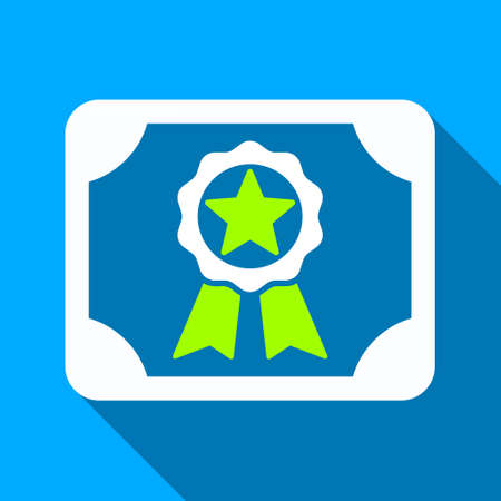 Award Diploma long shadow vector icon. Style is a flat light symbol with rounded angles on a blue square background.のイラスト素材