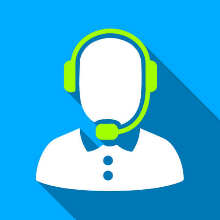 Call Center Operator long shadow vector icon. Style is a flat light symbol with rounded angles on a blue square background.のイラスト素材