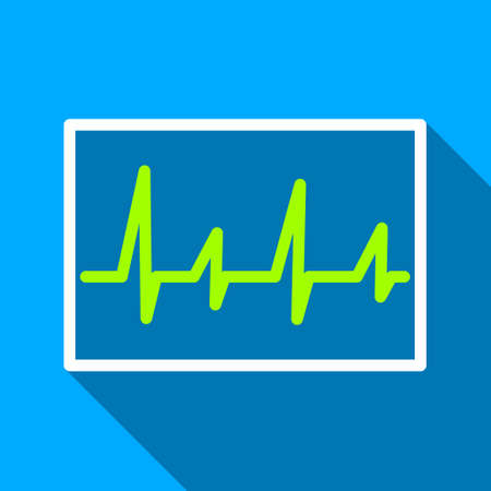 Cardiogram long shadow vector icon. Style is a flat light symbol with rounded angles on a blue square background.のイラスト素材