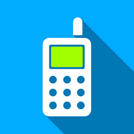 Cell Phone long shadow vector icon. Style is a flat light symbol with rounded angles on a blue square background.のイラスト素材