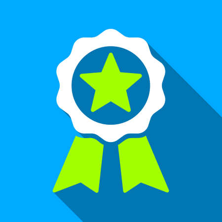 Certification Seal long shadow vector icon. Style is a flat light symbol with rounded angles on a blue square background.のイラスト素材