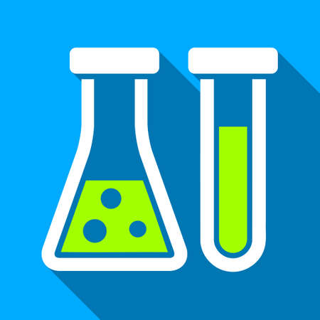 Chemistry long shadow vector icon. Style is a flat light symbol with rounded angles on a blue square background.のイラスト素材