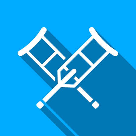 Crutches long shadow vector icon. Style is a flat light symbol with rounded angles on a blue square background.のイラスト素材