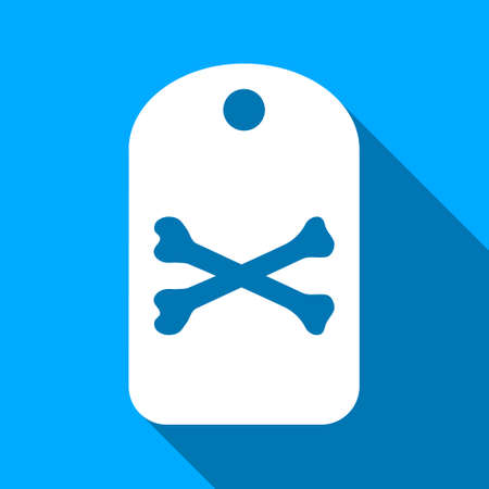 Death Bones Tag long shadow vector icon. Style is a flat light symbol with rounded angles on a blue square background.のイラスト素材