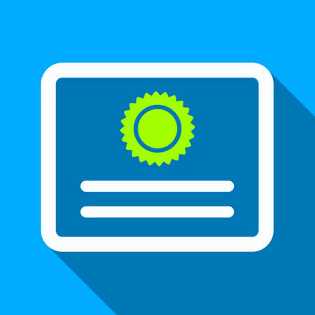 Diploma long shadow vector icon. Style is a flat light symbol with rounded angles on a blue square background.のイラスト素材