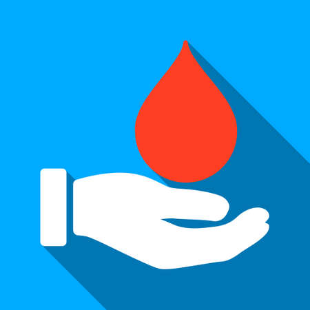 Donate Blood long shadow vector icon. Style is a flat light symbol with rounded angles on a blue square background.のイラスト素材