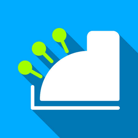 Cash Machine long shadow vector icon. Style is a flat light symbol with rounded angles on a blue square background.のイラスト素材