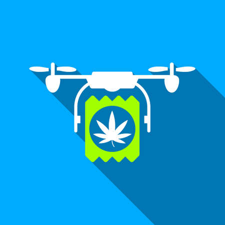 Drugs Drone Delivery long shadow vector icon. Style is a flat light symbol with rounded angles on a blue square background.のイラスト素材