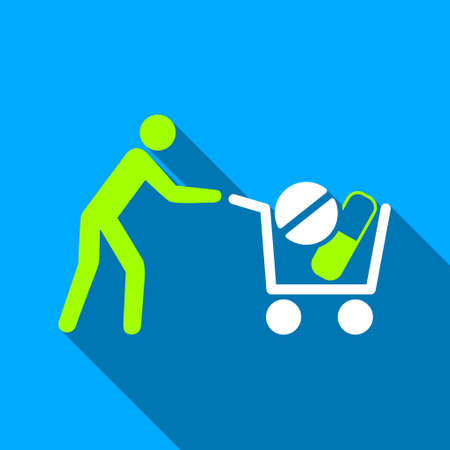 Drugs Shopping Cart long shadow vector icon. Style is a flat light symbol with rounded angles on a blue square background.のイラスト素材