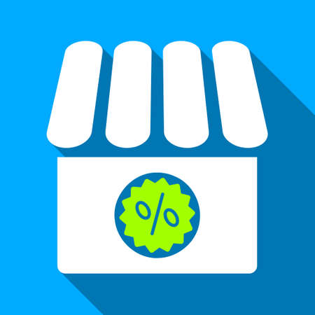 Drugstore Sale long shadow vector icon. Style is a flat light symbol with rounded angles on a blue square background.のイラスト素材