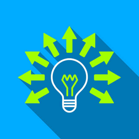 Electric Light Arrows long shadow vector icon. Style is a flat light symbol with rounded angles on a blue square background.のイラスト素材