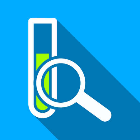 Explore Chemical Test long shadow vector icon. Style is a flat light symbol with rounded angles on a blue square background.のイラスト素材