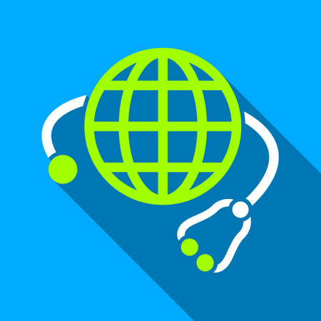 Global Medical Stethoscope long shadow vector icon. Style is a flat light symbol with rounded angles on a blue square background.のイラスト素材