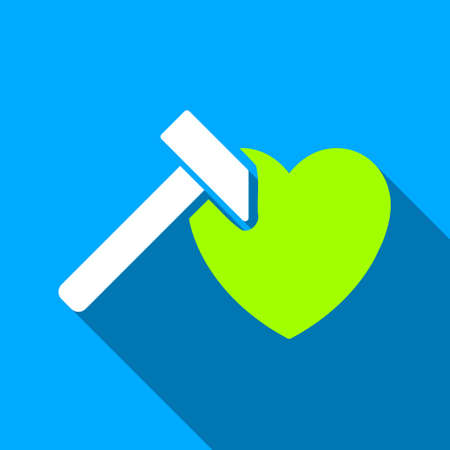 Heart Hammer long shadow vector icon. Style is a flat light symbol with rounded angles on a blue square background.のイラスト素材
