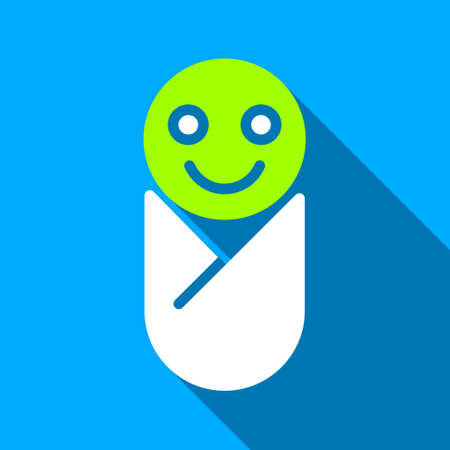 Infant long shadow vector icon. Style is a flat light symbol with rounded angles on a blue square background.のイラスト素材