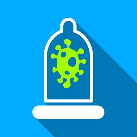 Infection Condom Protection long shadow vector icon. Style is a flat light symbol with rounded angles on a blue square background.のイラスト素材