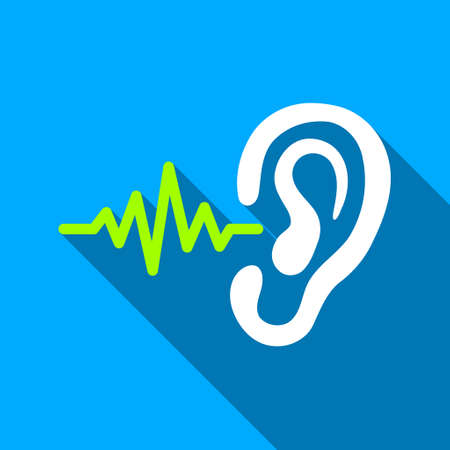 Listen Signal long shadow vector icon. Style is a flat light symbol with rounded angles on a blue square background.のイラスト素材