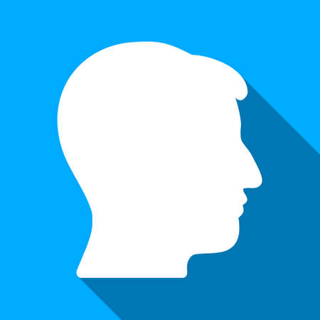 Man Head long shadow vector icon. Style is a flat light symbol with rounded angles on a blue square background.のイラスト素材