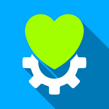 Mechanical Heart long shadow vector icon. Style is a flat light symbol with rounded angles on a blue square background.のイラスト素材