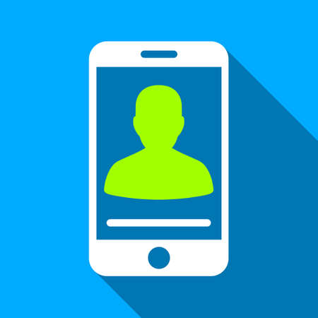 Mobile Contact long shadow vector icon. Style is a flat light symbol with rounded angles on a blue square background.のイラスト素材